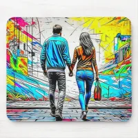 Couple Holding Hands Urban Street Art Mouse Pad