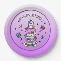 Personalized Girl's Birthday Unicorn Butterflies Paper Plates