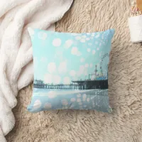 Turquoise Spiderweb Santa Monica Pier Throw Pillow