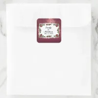 Red Roses Frame Image with Light Red Cloud Wedding Square Sticker