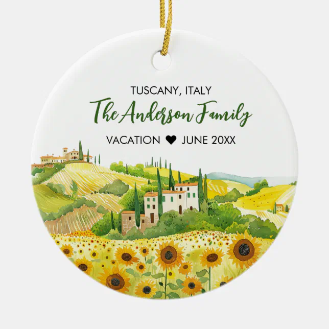 Watercolor Painting of Sunflowers in Tuscany Ceramic Ornament