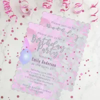 Fancy Pastel Glittery Balloons On Abstract Pink Invitation