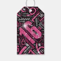 Sweet Sixteen Sparkle Word Cloud Pink ID265 Gift Tags