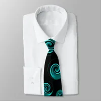 Black and Aqua Teal Swirls Neck Tie