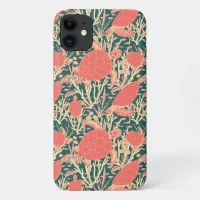 Sea Turtle Coral Reef on Dark Teal Blue Patterned iPhone 11 Case