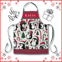 Cute Penguins in Christmas Santa Hats Apron