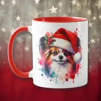 Papillon Dog in Santa Hat Christmas Personalized Mug