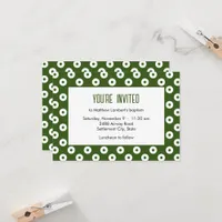 Minimalist Green and White Polka-Dot Baptism Invitation