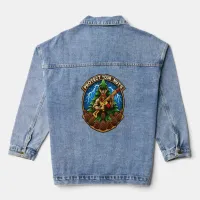 Fierce Cartoon Squirrel Defending Pine Cones  Denim Jacket