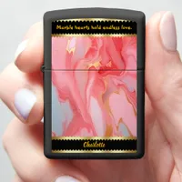 Pink and gold swirls on marble canvas zippo lighter