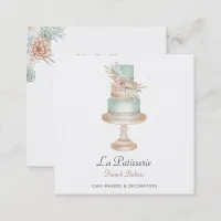 Elegant Coral  Floral Wedding Cake Makers Bakery Square Business Card