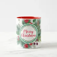 Winter Greenery Wreath Merry Christmas Two-Tone Coffee Mug