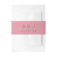 Retro Monogram Pastel Pink Wedding Invitation Belly Band