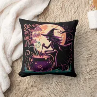 Witch brewing potions under a full moon throw pillow