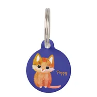 Cute little simplistic orange kitten blue backgrou pet ID tag