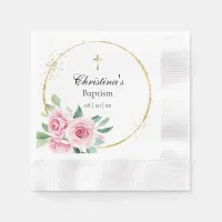 Elegant Watercolor Pink Rose Baptism Paper Napkin