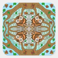 Hand Drawn Owl Mandala Artwork Square Sticker