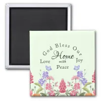 God Bless Our Home Green Floral Wildflowers Magnet