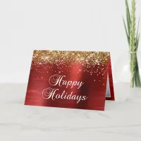 Gold Glitter Red Foil Photo Happy Holidays Holiday Card