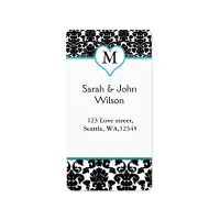 damask monogram aqua ,return address label