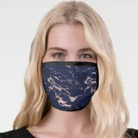 Chic Navy Blue and Rose Gold Foil Marble Luxury Face Mask