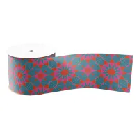 Teal Pink & Red Stylish Mosaic Geometric Pattern Grosgrain Ribbon