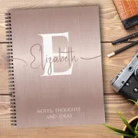 Modern Elegant Rose Gold Brushed Metal Monogrammed Notebook