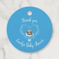 Snow Excited Blue Teddy Bear Baby Shower Favor Tags