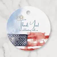 Patriotic Watercolor US Flag and Fireworks  Favor Tags