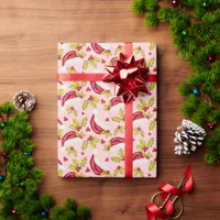 Classic Santa Hat Holly Novelty Fun Pink Christmas Wrapping Paper