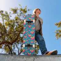 Multicolored Watercolor Hearts Skateboard