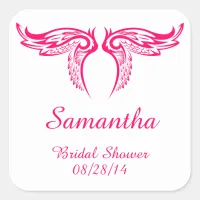 Bright Pink Decorative Wings Bridal Shower Square Sticker