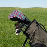 Abstract geometric pattern, blue, pink, custom  golf head cover