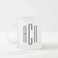 Modern Black Simple Three Letter Wedding Monogram Frosted Glass Coffee Mug