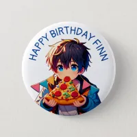 Happy Birthday | Anime Boy's Pizza Party Button