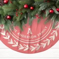 Pink Monogram Laurel Wreath Family Christmas Brushed Polyester Tree Skirt