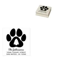 Christmas Pine Tree Paw Print Holiday Address Rubber Stamp