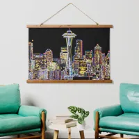 Dark be the Night - Luminous Seattle Skyline Hanging Tapestry