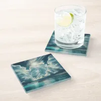 Beautiful Ocean, Dock and Fluffy Clouds Glass Coaster