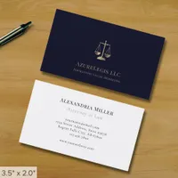 Navy Blue and Gold Law Firm Business Card