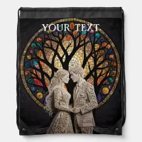 Wedding Couple & Tree of Life Wine Tote Drawstring Bag