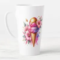 Pretty Pink and Gold Ice Cream Cone Personalized Latte Mug