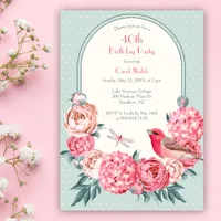 Vintage Feminine Floral 40th Birthday Party Invitation