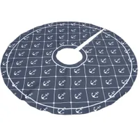 Nautical Navy Blue and White Ship Anchors Pattern Brushed Polyester Tree Skirt