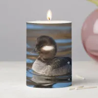Cute Bufflehead Duck on Sunlit Waters Pillar Candle