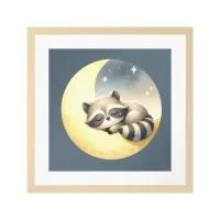 A Raccoon Sleeping on the Moon! Cute Animal Kids Poster