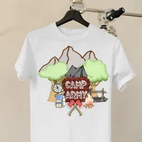 Camp Army Wood text Colorful T-Shirt