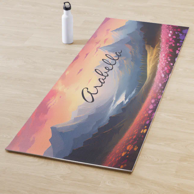 Mountains Flower Field Nature Sunset Meditation Yoga Mat