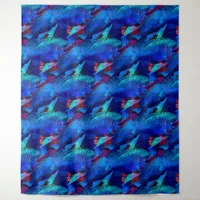 Aquarium Fish Playful Pattern in Aqua Vivid Blue Tapestry