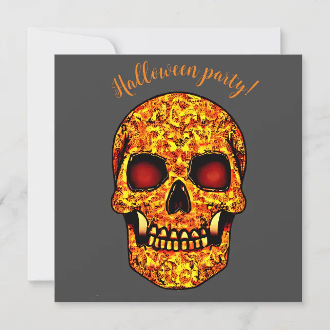 Frightening Halloween skull with red eyes  Invitation